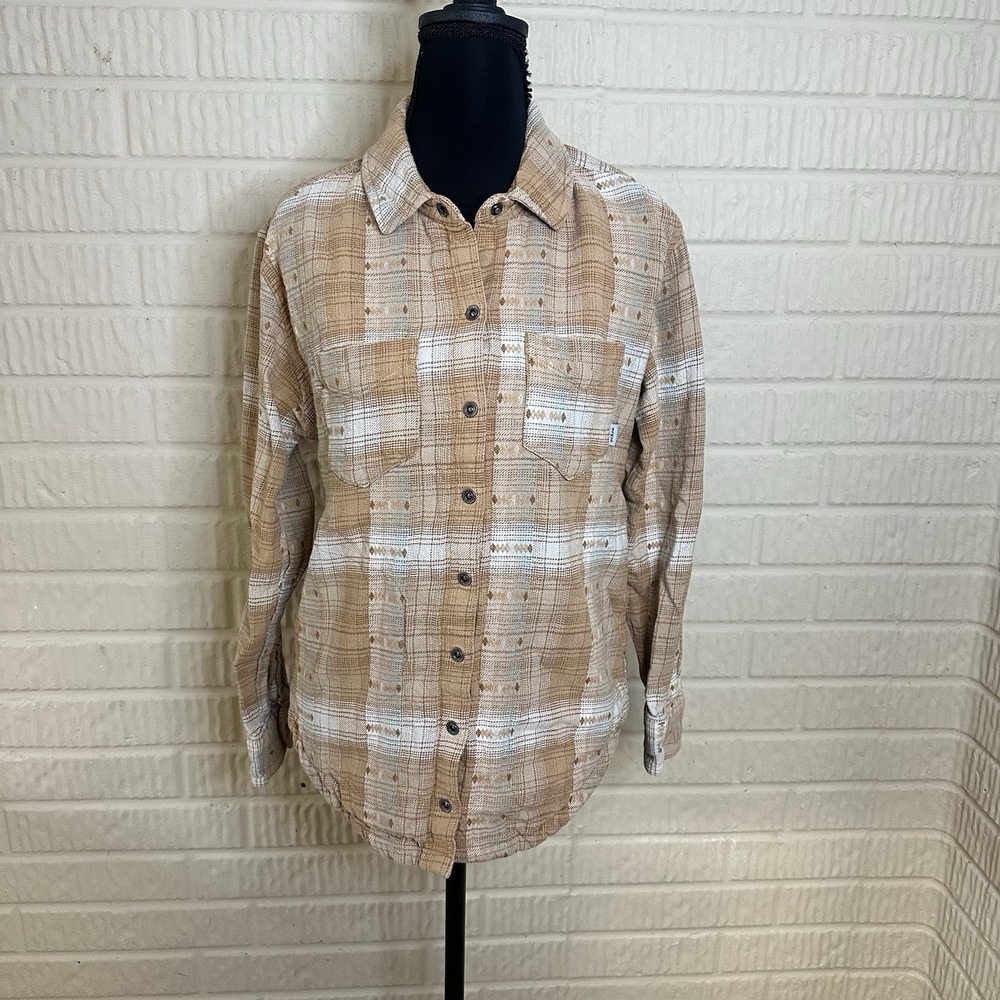 Prana Heavyweight Flannel Jacket Sz XS Men Beige Outdoor Workwear Button Snap